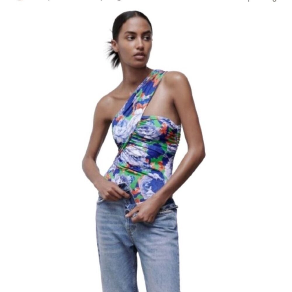 NWT ZARA Asymmetric Floral One-Shoulder Bodysuit S